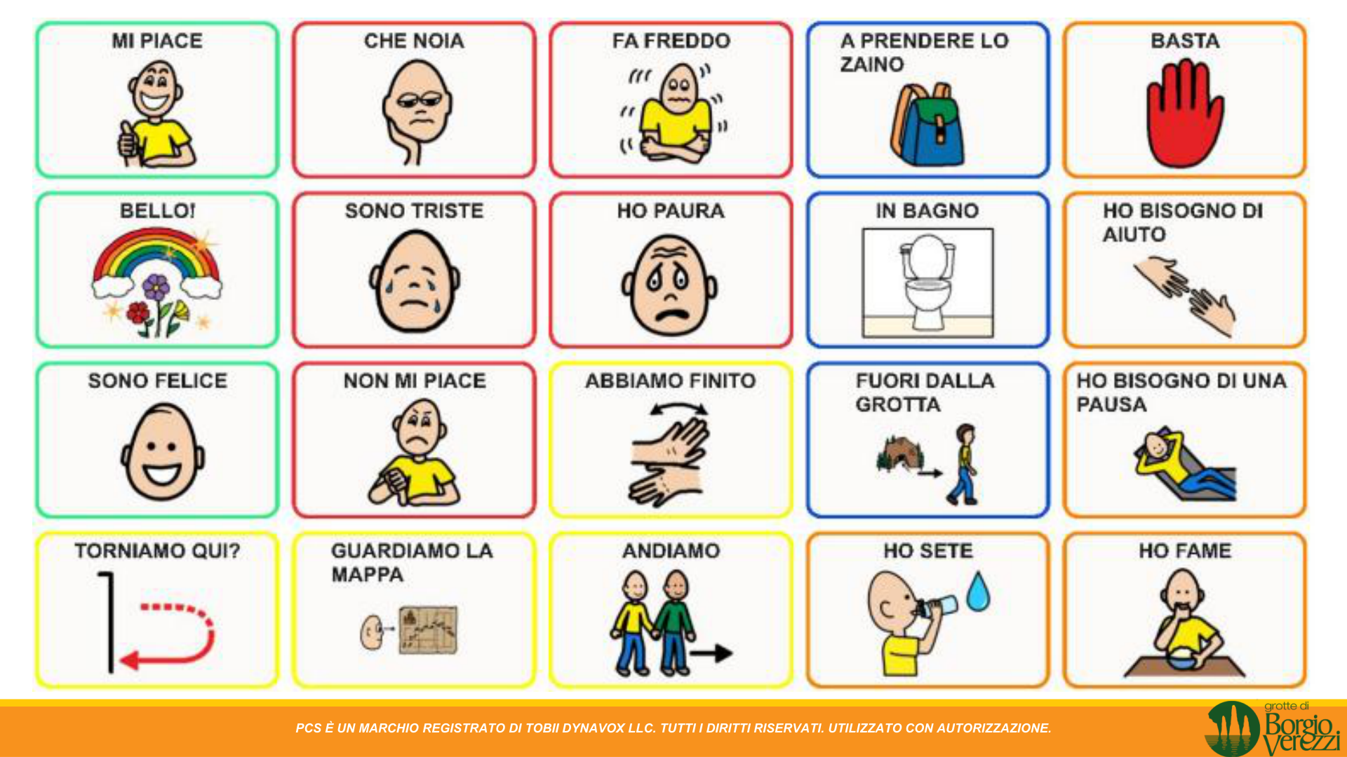 Tabella delle emozioni e bisogni – mi piace, ho paura, ho sete, ho fame, andiamo…